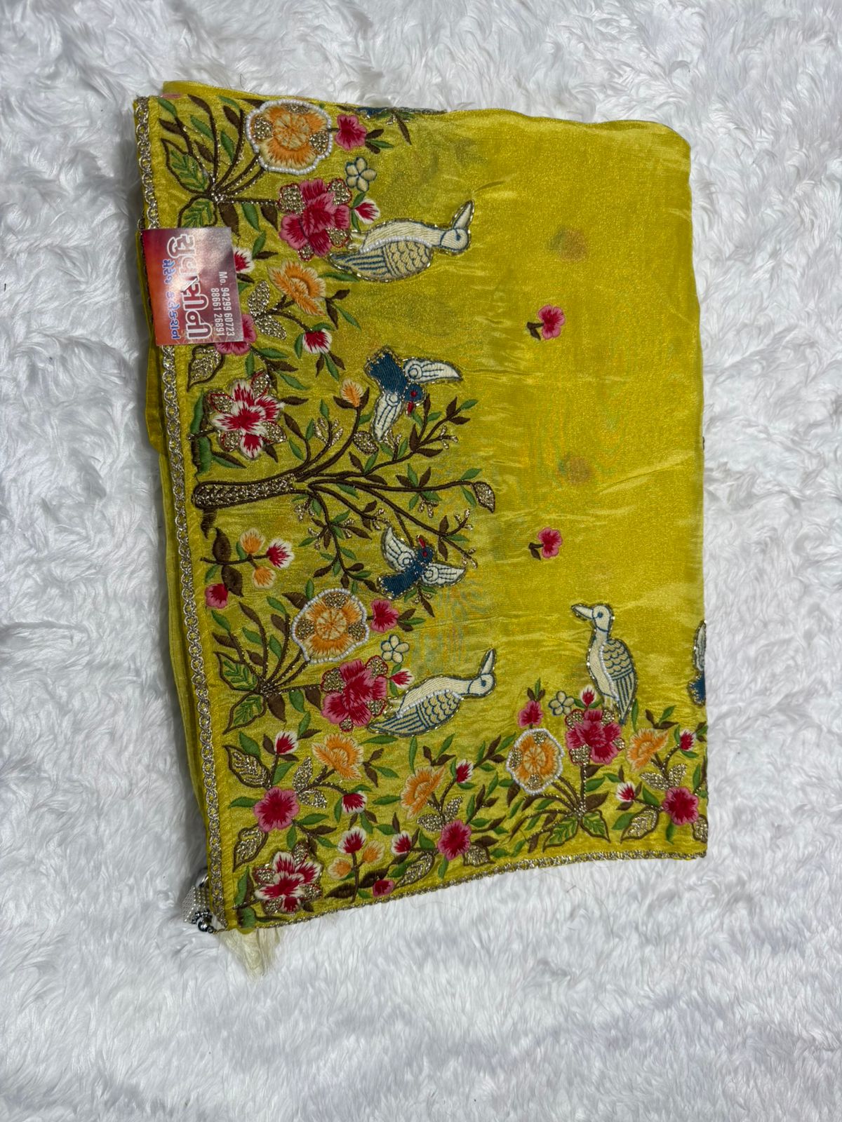 Elegant Cream Saree with Multicolor Floral Embroidery