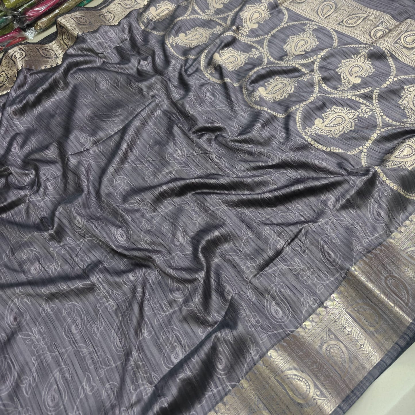 Premium Olive Green Traditional Silk Saree with Rich Gold Border