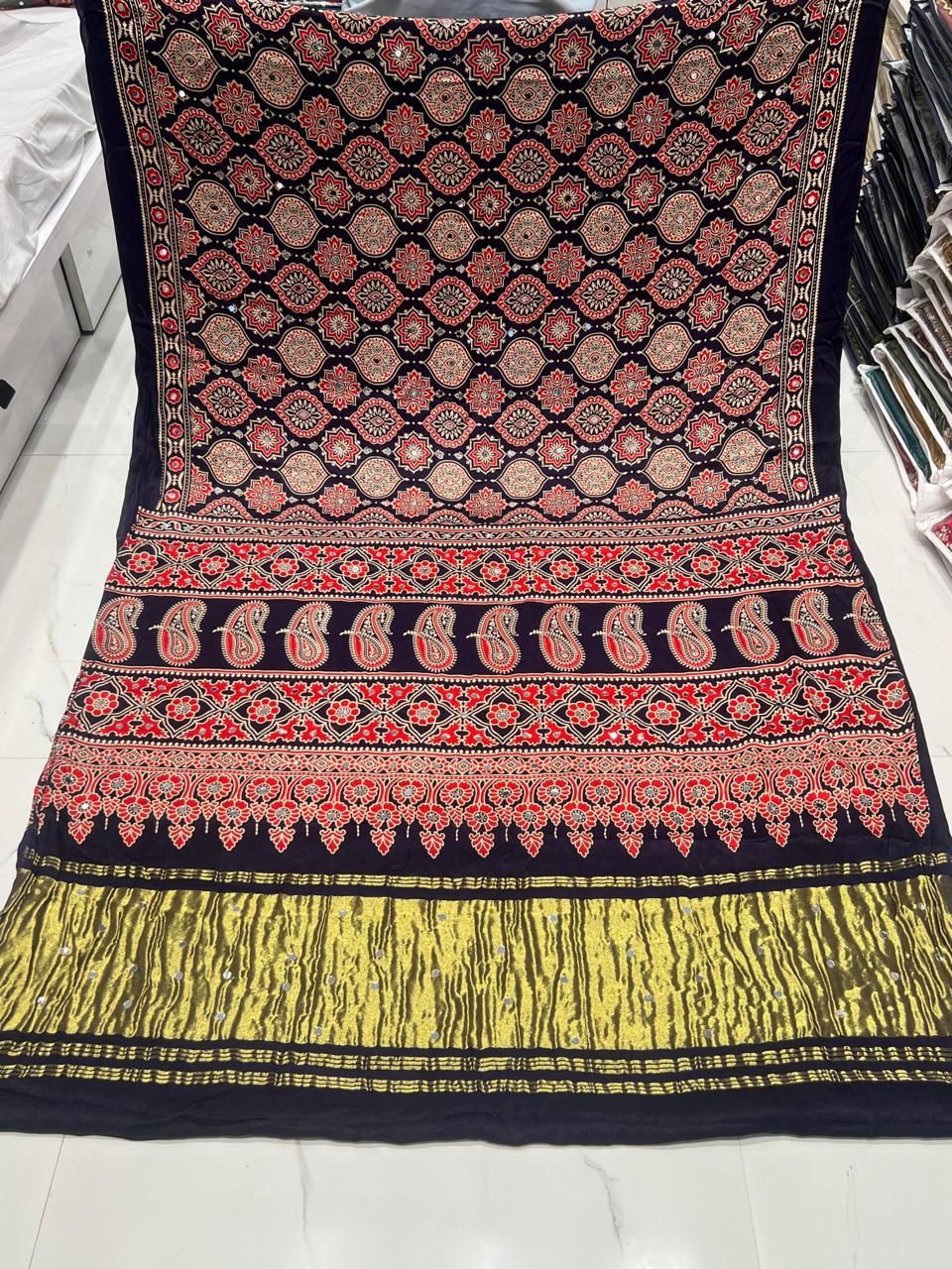 Royal Red Paisley & Floral Print Saree