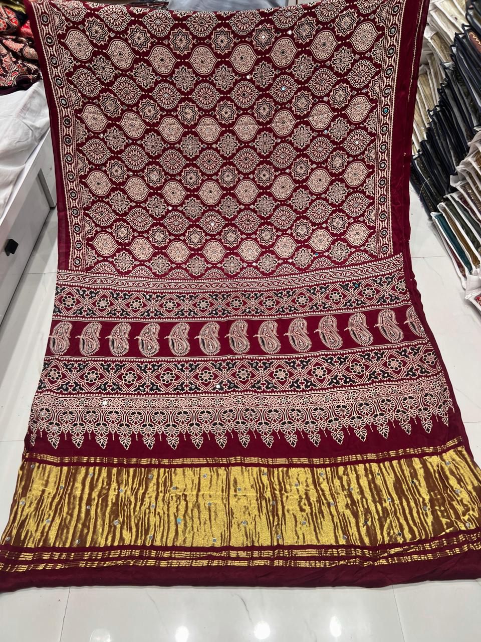 Royal Red Paisley & Floral Print Saree