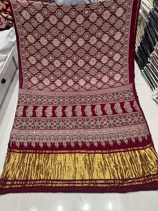 Royal Red Paisley & Floral Print Saree