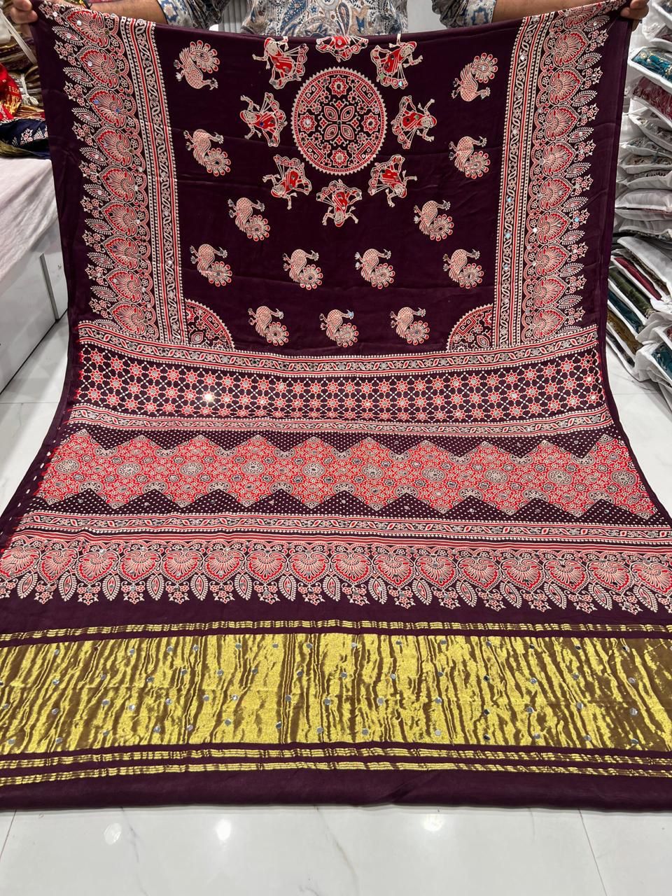 Heritage Mandala & Peacock Print Navy Blue Saree