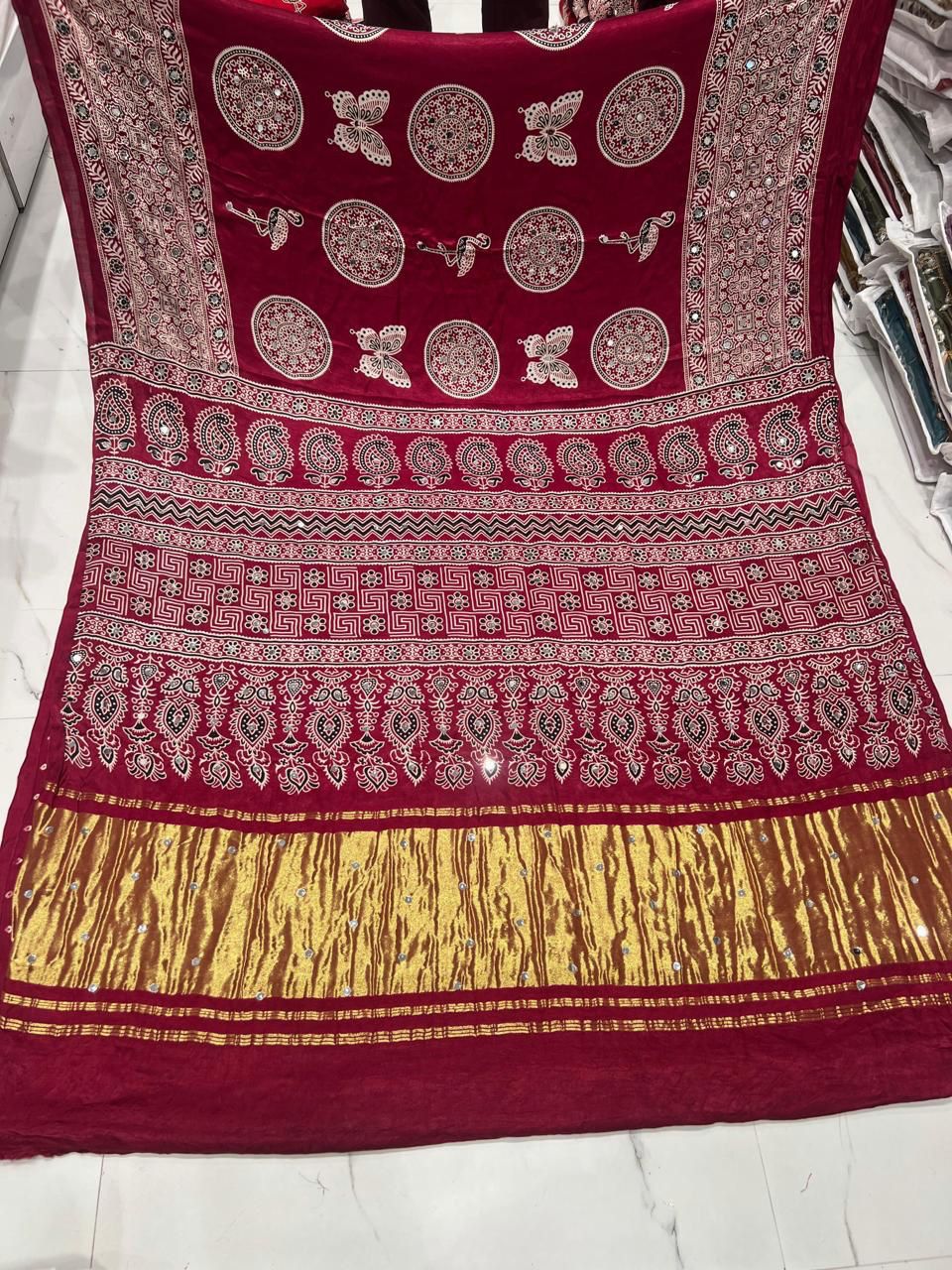 Elegant Ethnic Printed Saree in Deep Maroon
