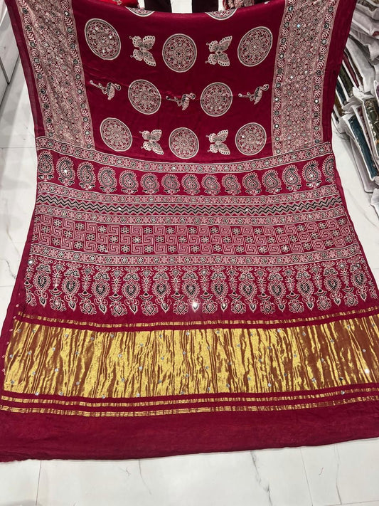 Elegant Ethnic Printed Saree in Deep Maroon