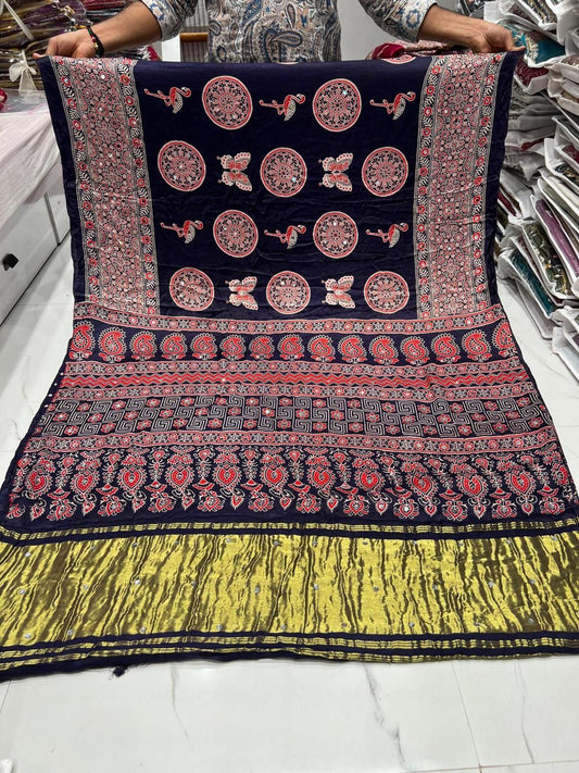 Elegant Ethnic Printed Saree in Deep Maroon