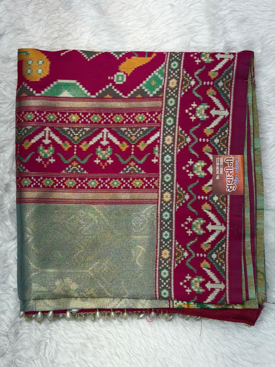 Royal Peacock Print Silk Blend Saree with Designer Border & Unstitched Blouse Piece