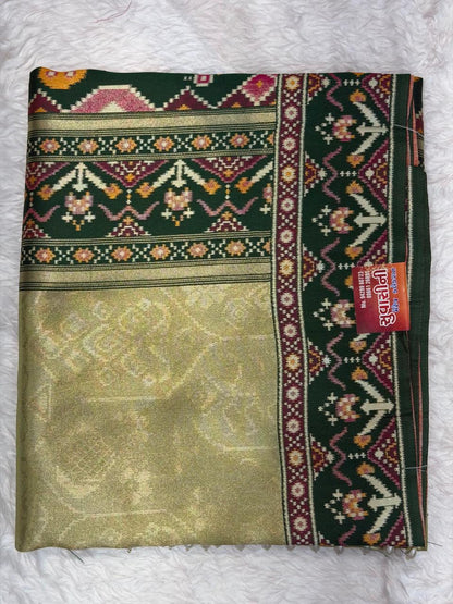 Royal Peacock Print Silk Blend Saree with Designer Border & Unstitched Blouse Piece
