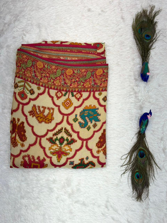 Royal Blue & Red Traditional Printed Saree with Elegant Tassel Border