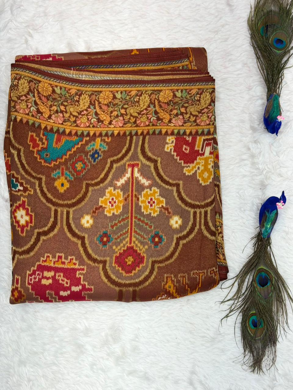 Royal Blue & Red Traditional Printed Saree with Elegant Tassel Border