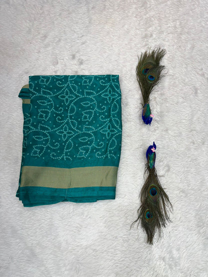 Rani Pink Bandhani Style Saree with Golden Border