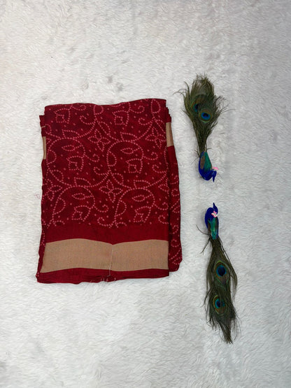 Rani Pink Bandhani Style Saree with Golden Border