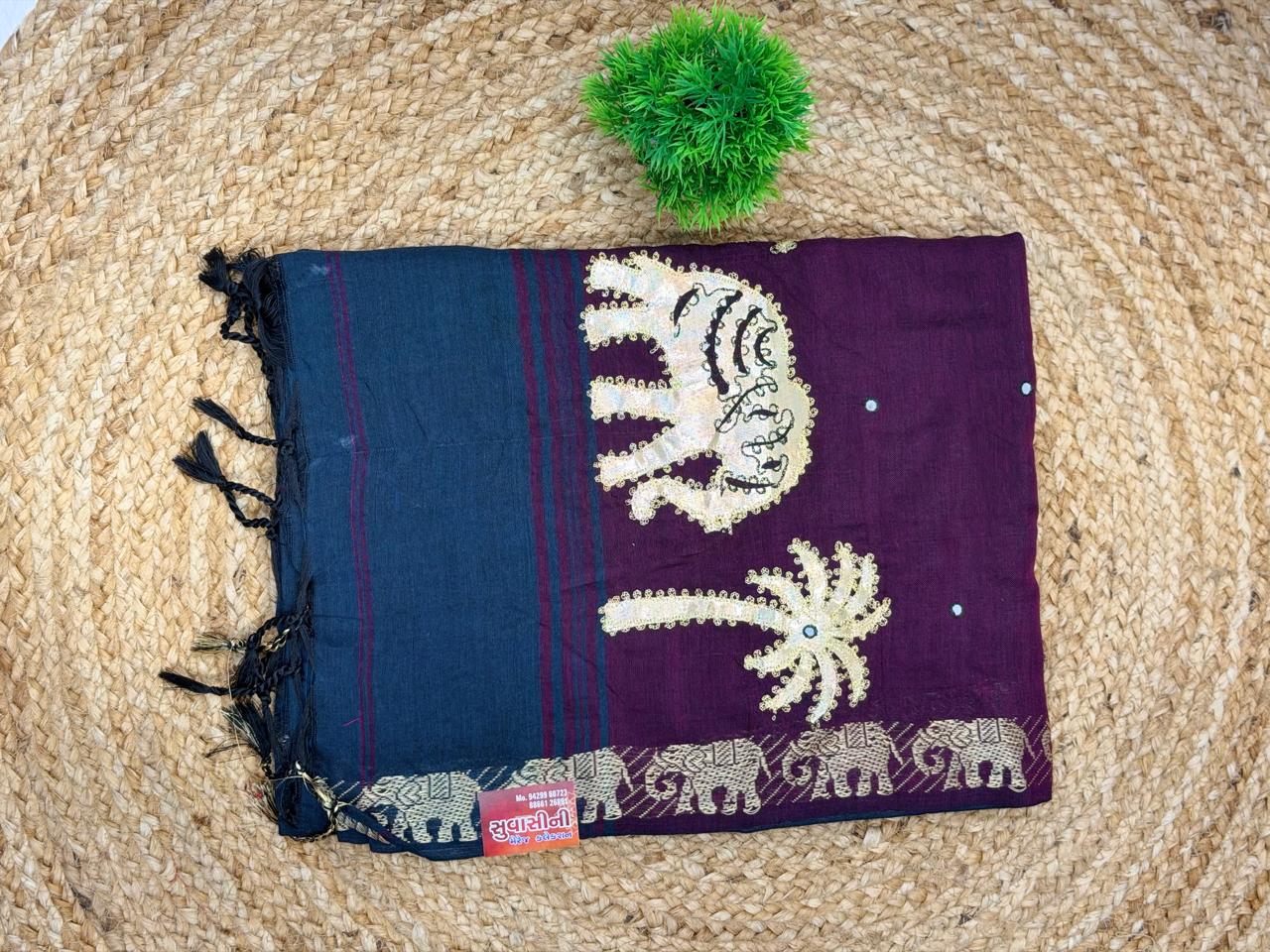Royal Navy Blue Heritage Border Traditional Saree