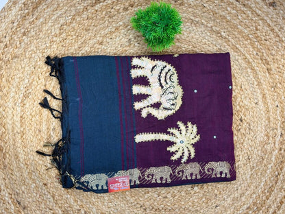 Royal Navy Blue Heritage Border Traditional Saree