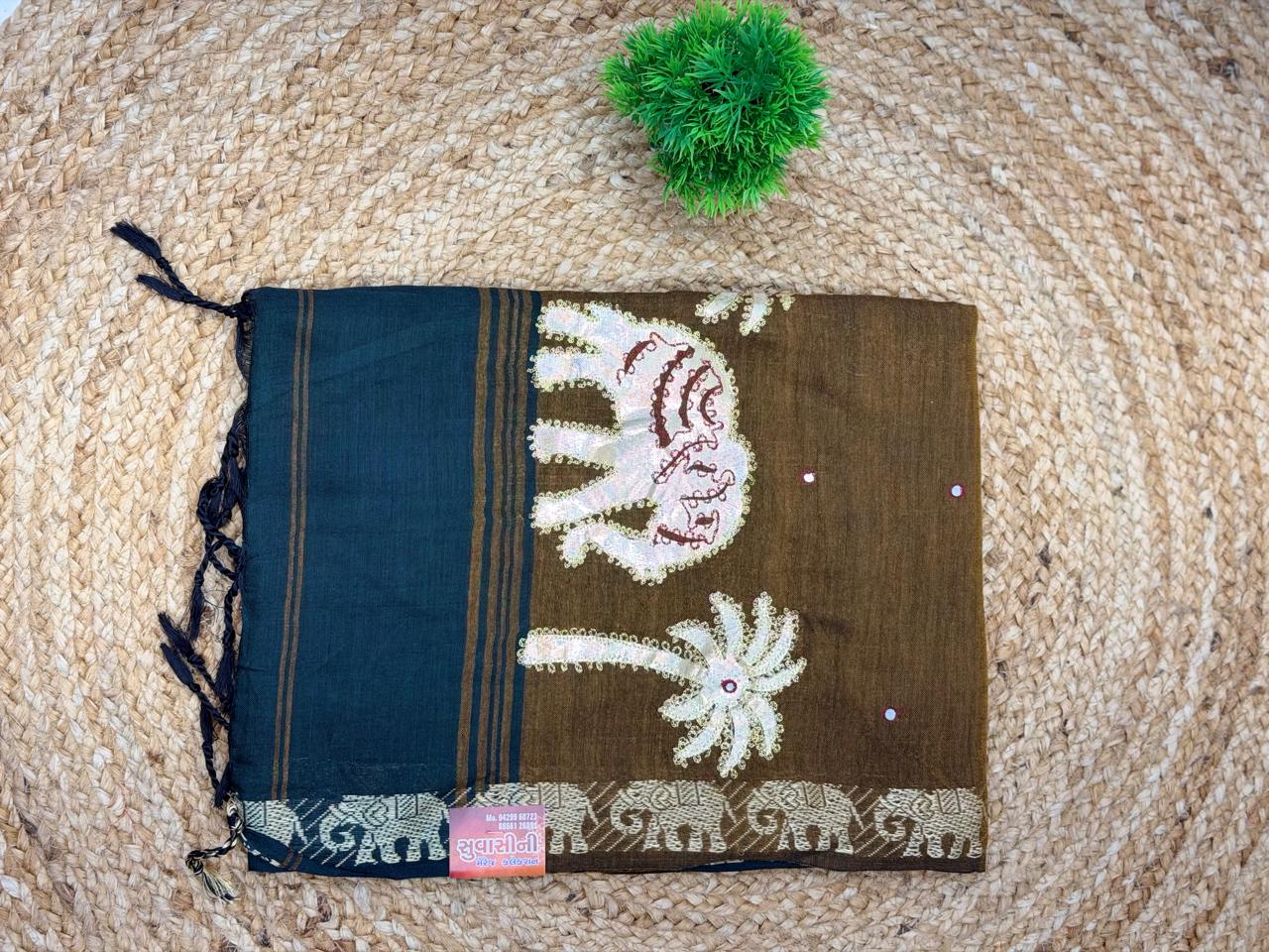 Royal Navy Blue Heritage Border Traditional Saree