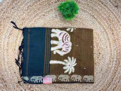 Royal Navy Blue Heritage Border Traditional Saree