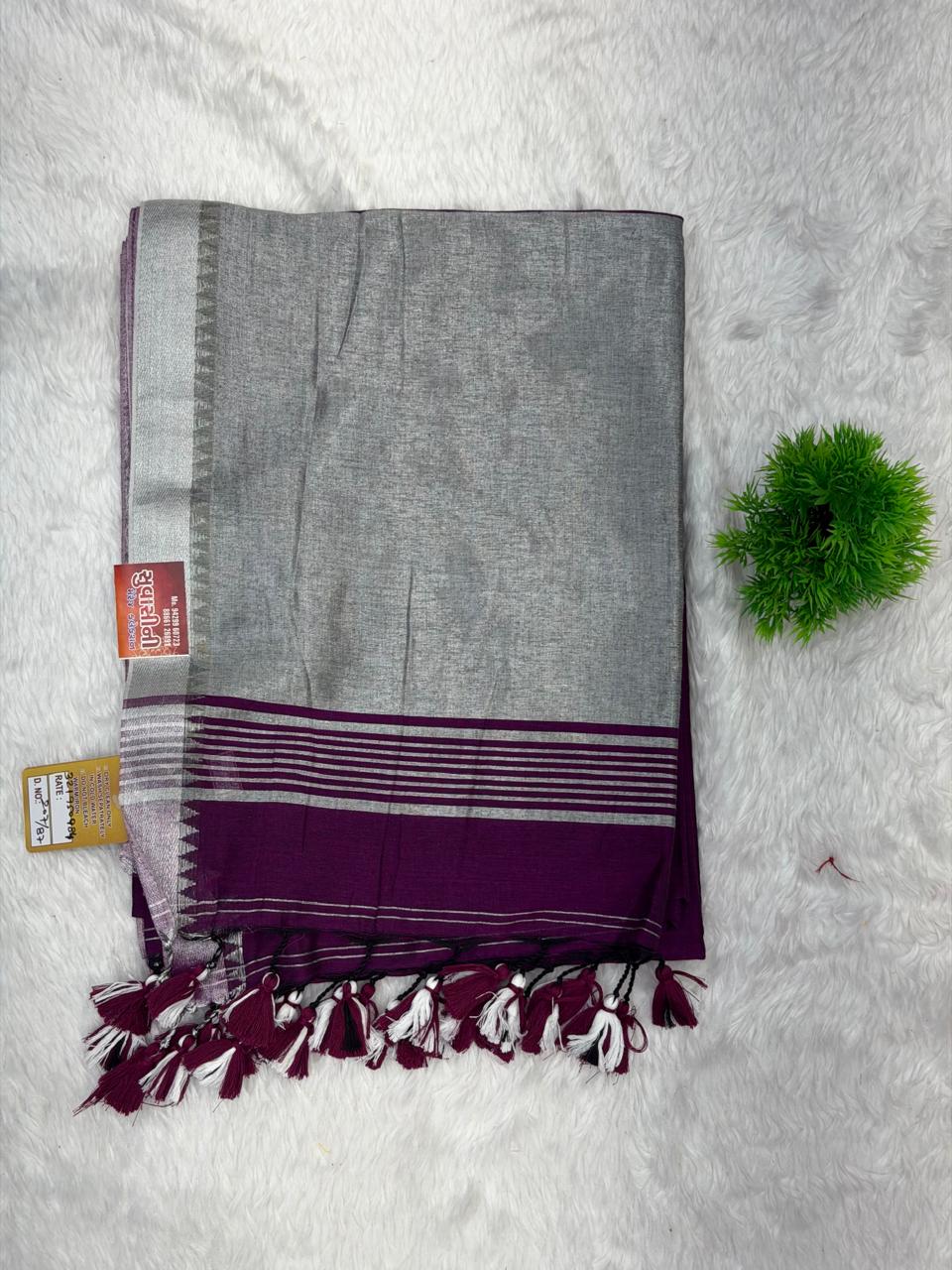 Royal Teal Silver Border Cotton Saree