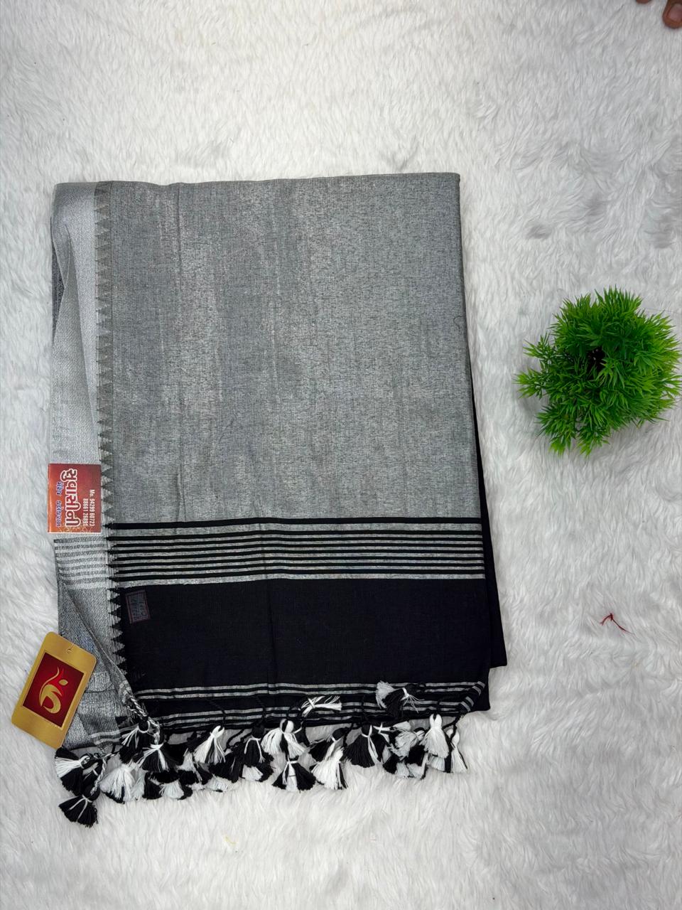 Royal Teal Silver Border Cotton Saree