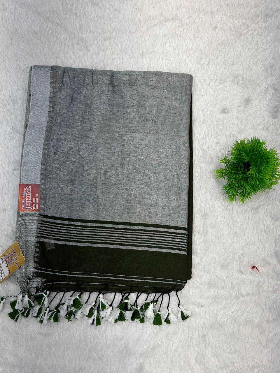 Royal Teal Silver Border Cotton Saree