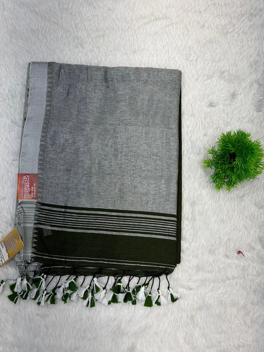 Royal Teal Silver Border Cotton Saree
