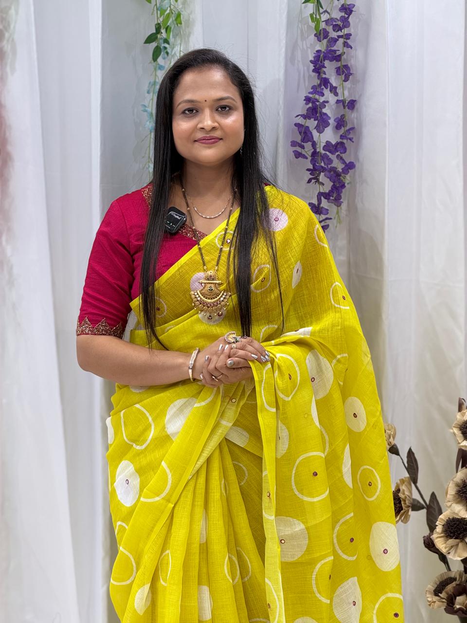 Sunshine Yellow Designer Printed Elegant Saree