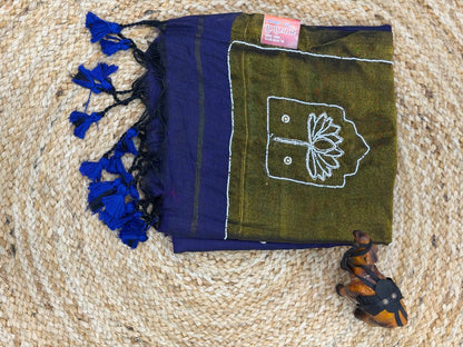 Emerald Green Traditional Drape Saree Set with Handcrafted Dupatta