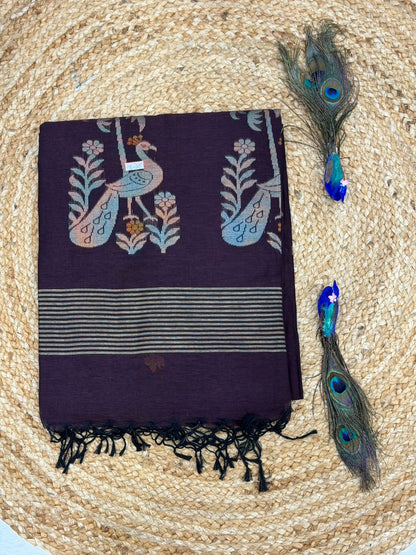 Premium Deep Purple Linen Saree with Woven Floral Border | Elegant Traditional & Festive Wear for Women