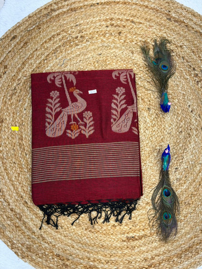 Premium Deep Purple Linen Saree with Woven Floral Border | Elegant Traditional & Festive Wear for Women