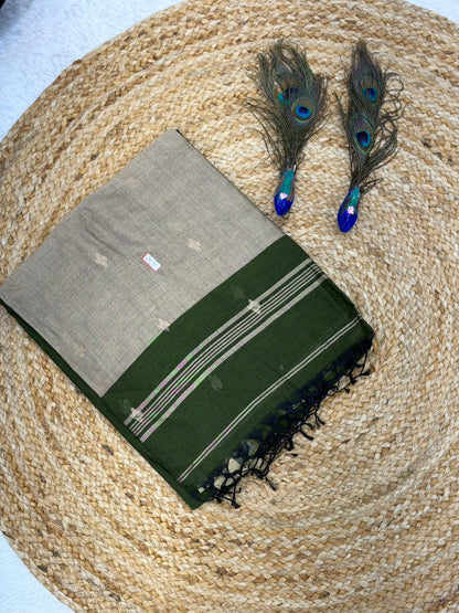 Elegant Olive Green Handwoven Traditional Saree with Rich Contrast Pallu