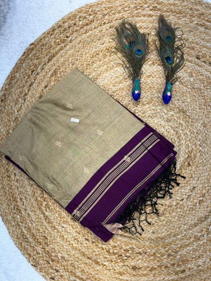 Elegant Olive Green Handwoven Traditional Saree with Rich Contrast Pallu